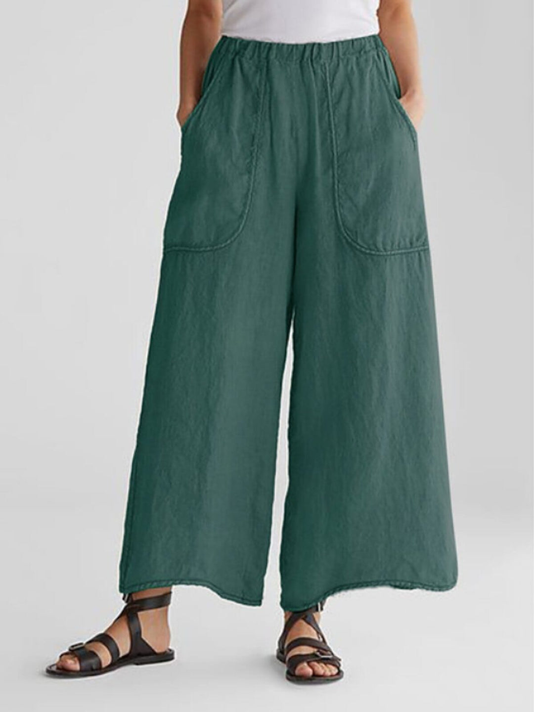 Saskia™ - Summer Pants Linen Pocket JURKJESBOETIEK Dark Green S 