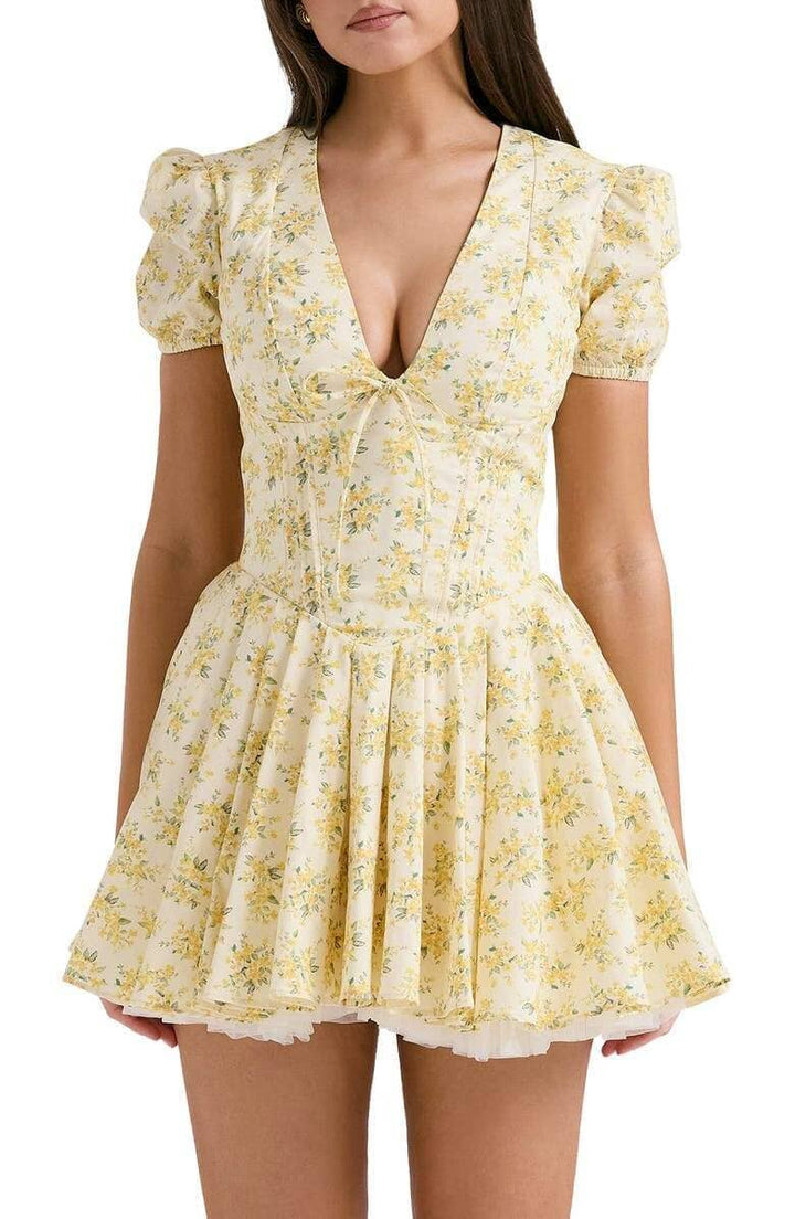 Emily Bloemen V-hals Corset Mini Jurk JURKJESBOETIEK 