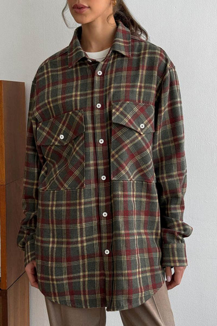 Vien Vintage Loose Casual Plaid Shirt