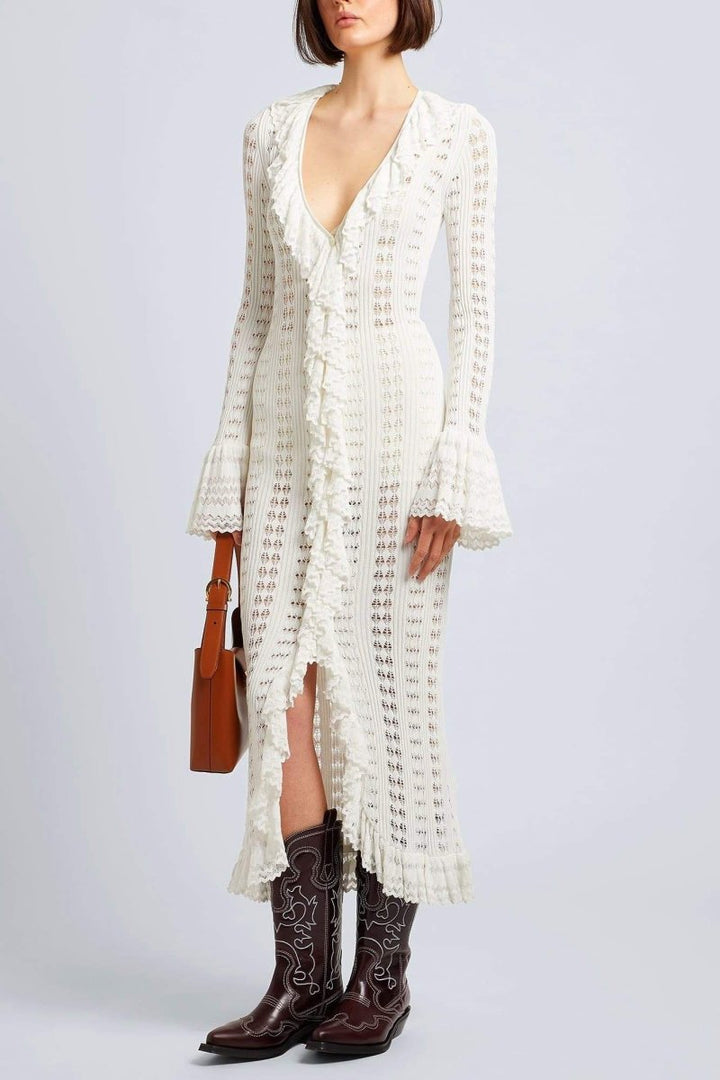 Georgina Ruffled Crochet Midi Dress