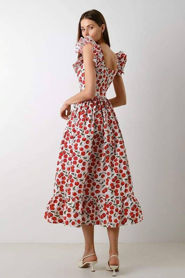 Giana Cherry Printed Ruffle Midi Dress