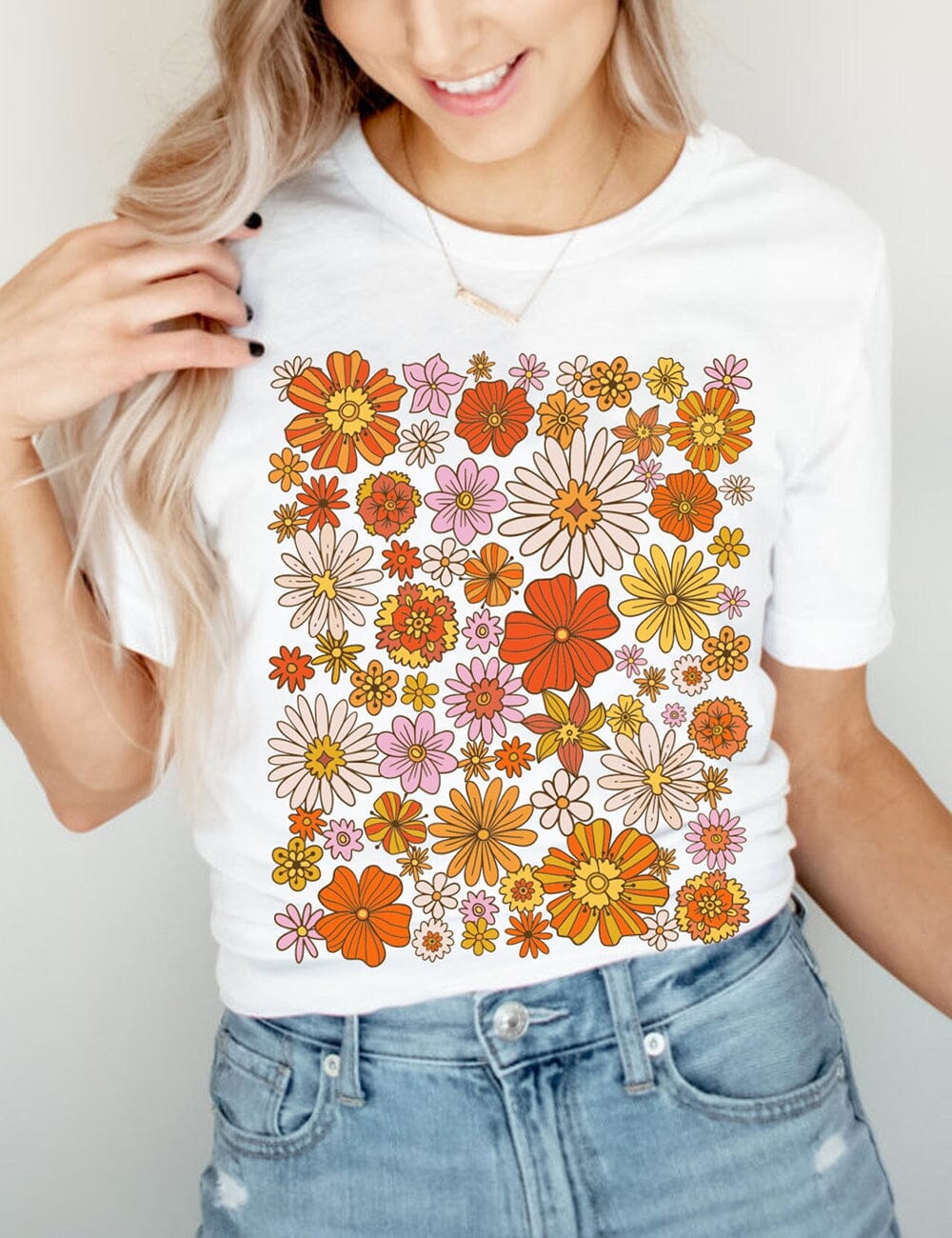 Retro Bloem Basic T-shirt T-Shirt JURKJESBOETIEK White XS 