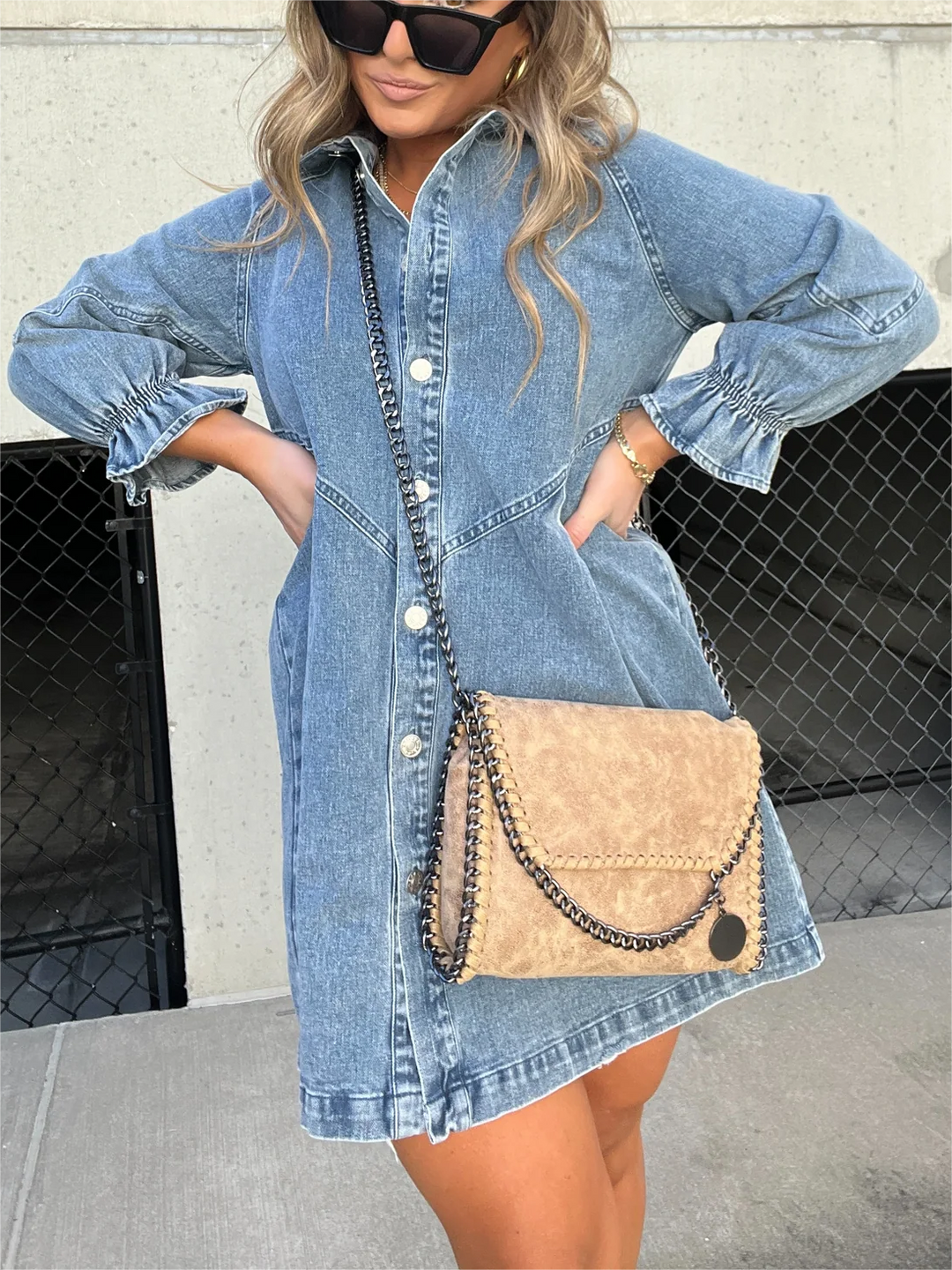 Hera Denim Dress with Puff Sleeves