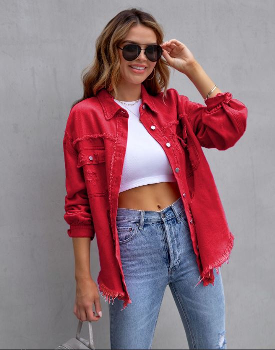 Jude™ - Oversized Denim Jacket JURKJESBOETIEK Rood S 