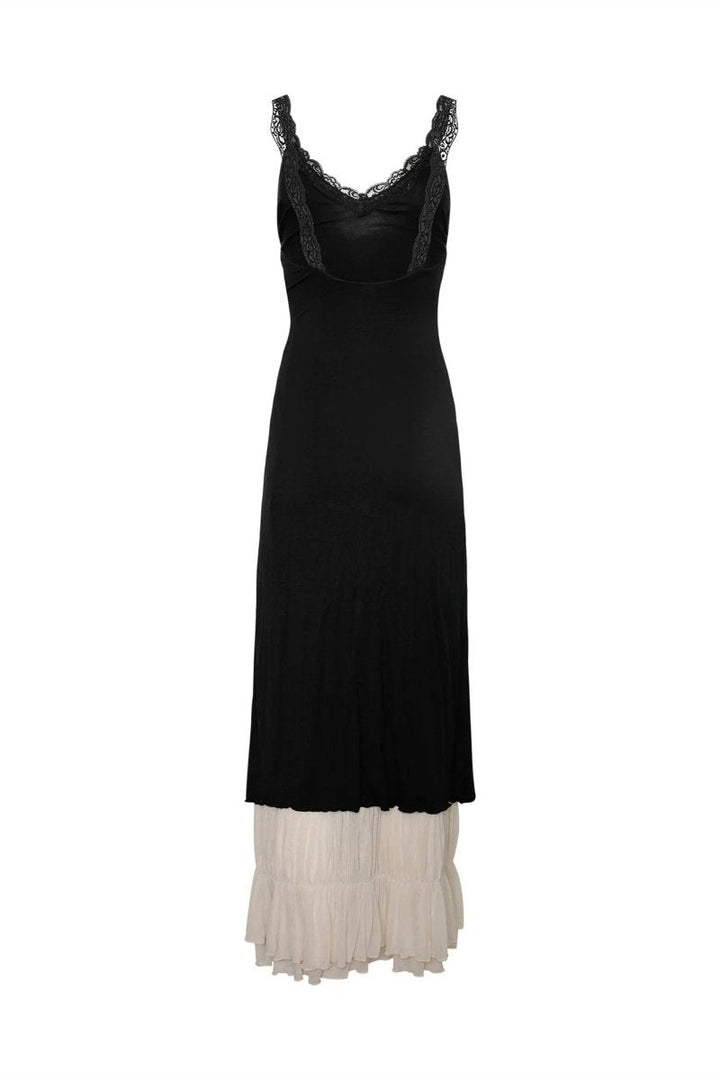 Ivana V-neck Lace Trim Maxi Dress