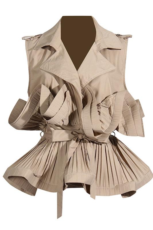 Suzy Lapel Collar Ruffle Polyester Top