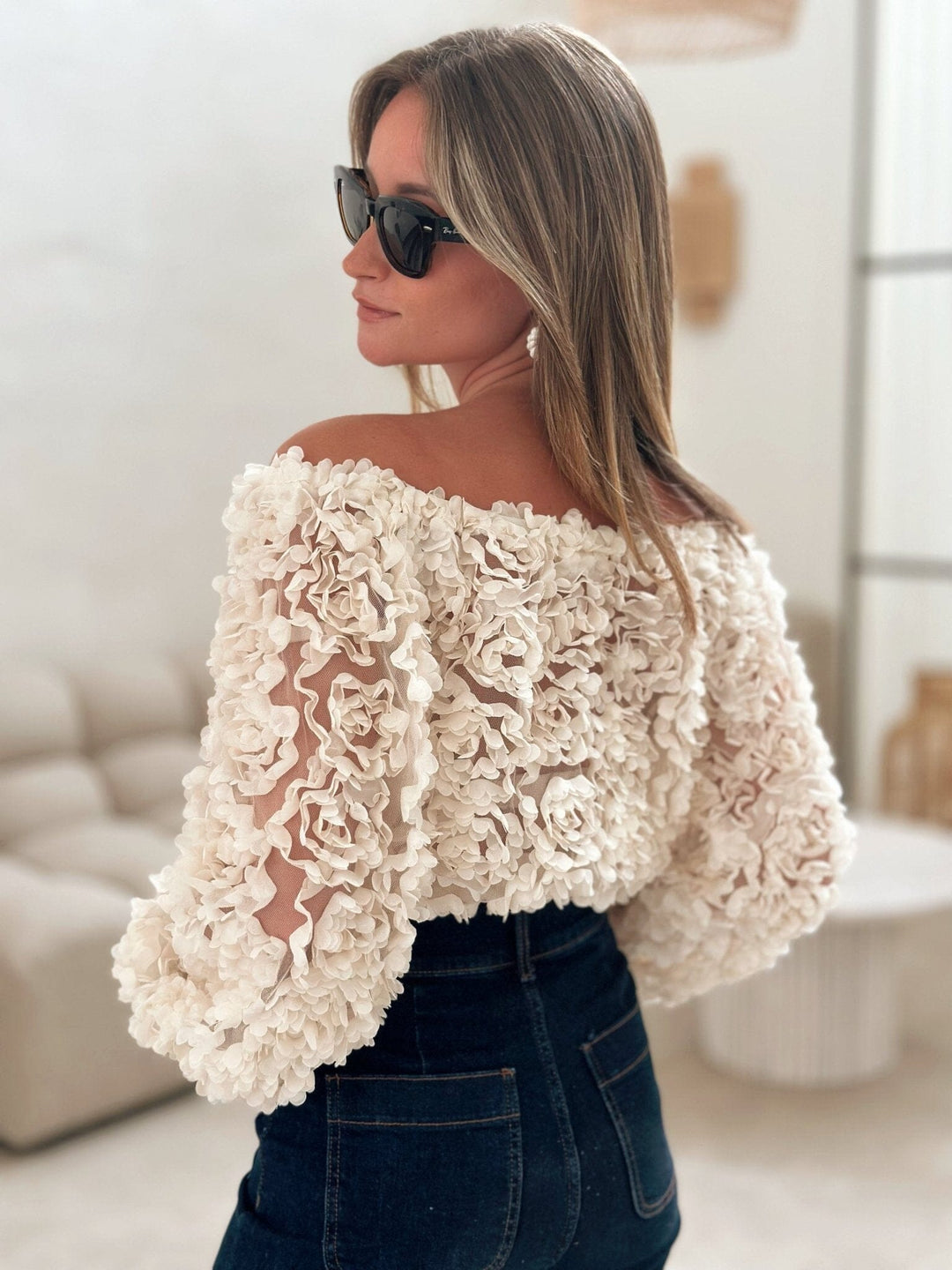 Laria Off-Shoulder Rose Textured Top SOPHIE/CLAIRE 