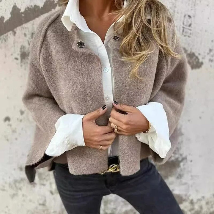 Sadie™ - Short Fur Jacket with Buttons OLIVIA'S Khaki S 