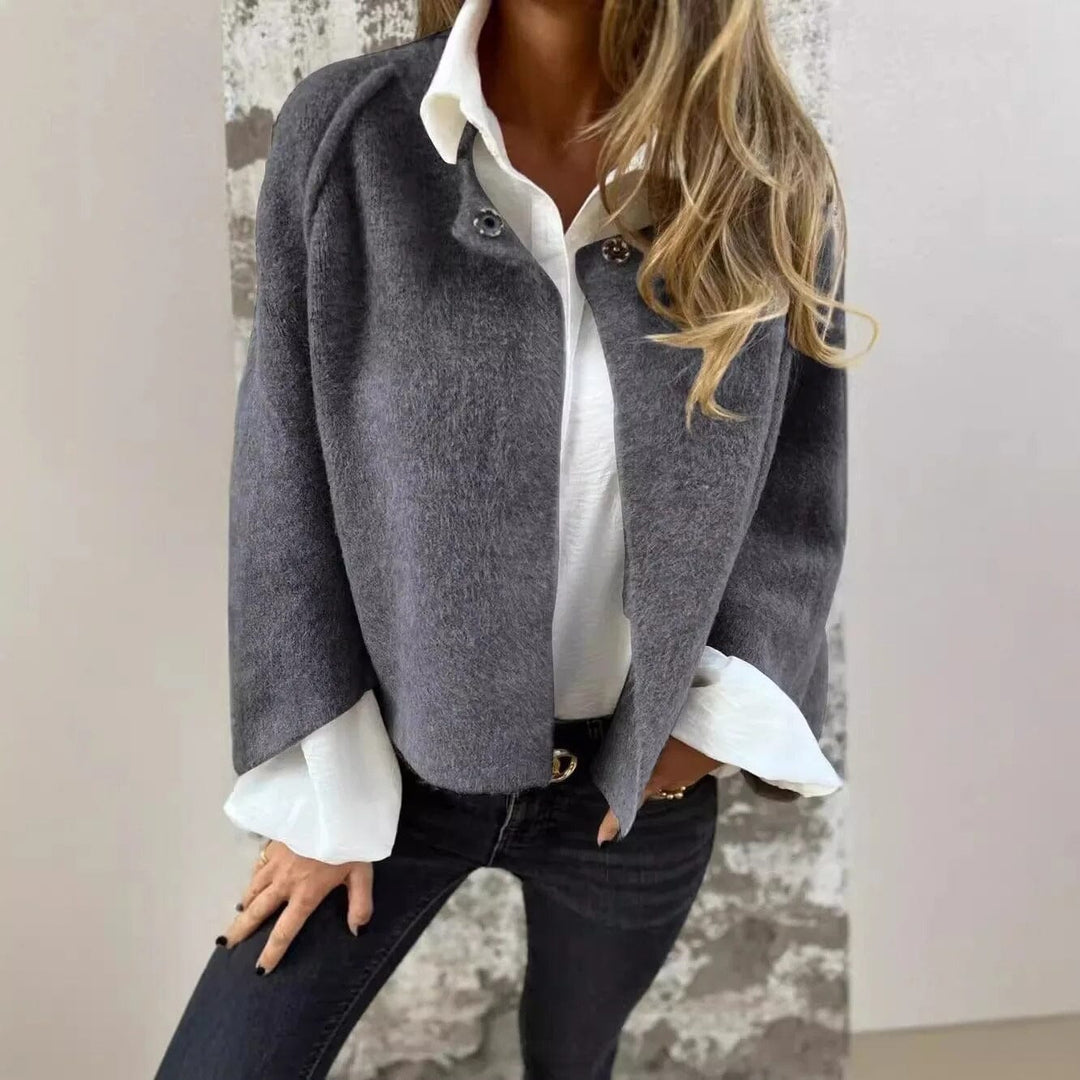 Sadie™ - Short Fur Jacket with Buttons OLIVIA'S Gray S 