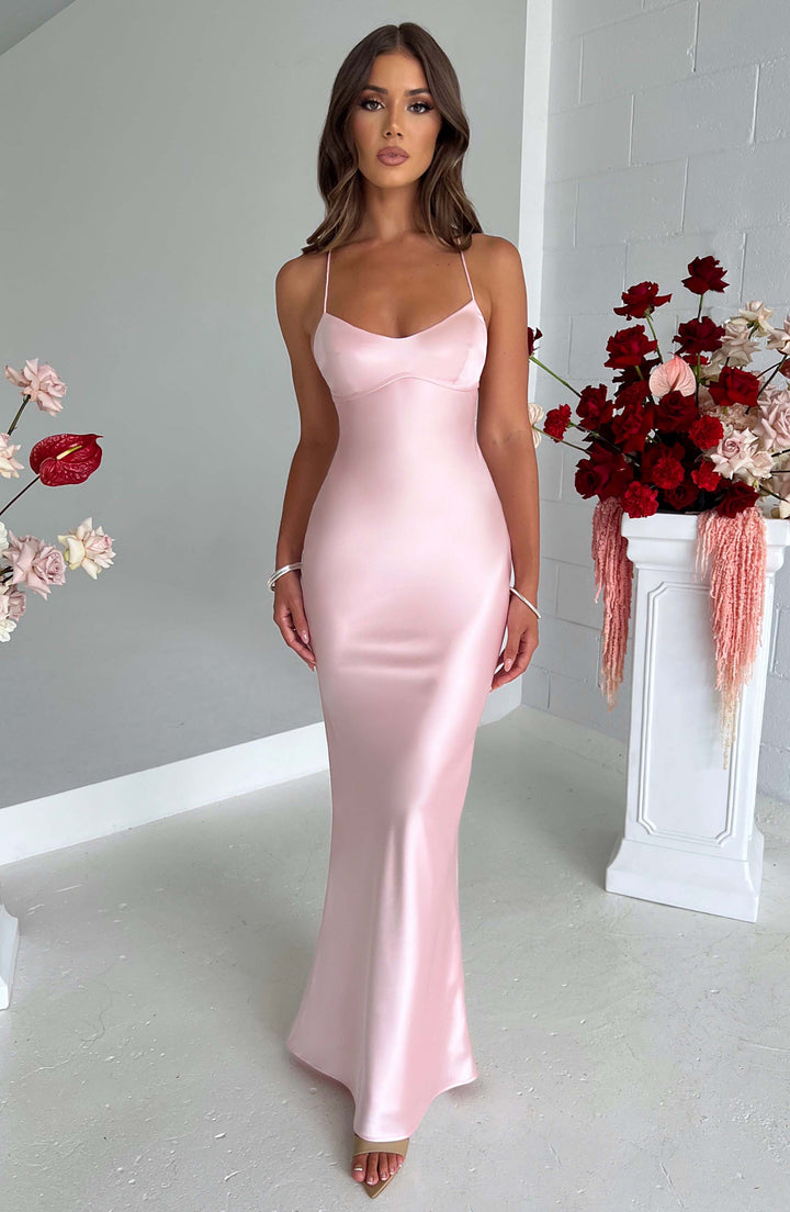 LARA™ | Satijnen Maxi Jurk Dress JURKJESBOETIEK Roze XS 