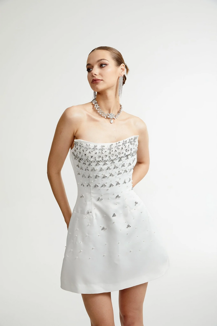 Leah Crystal Beadings Strapless Mini Dress