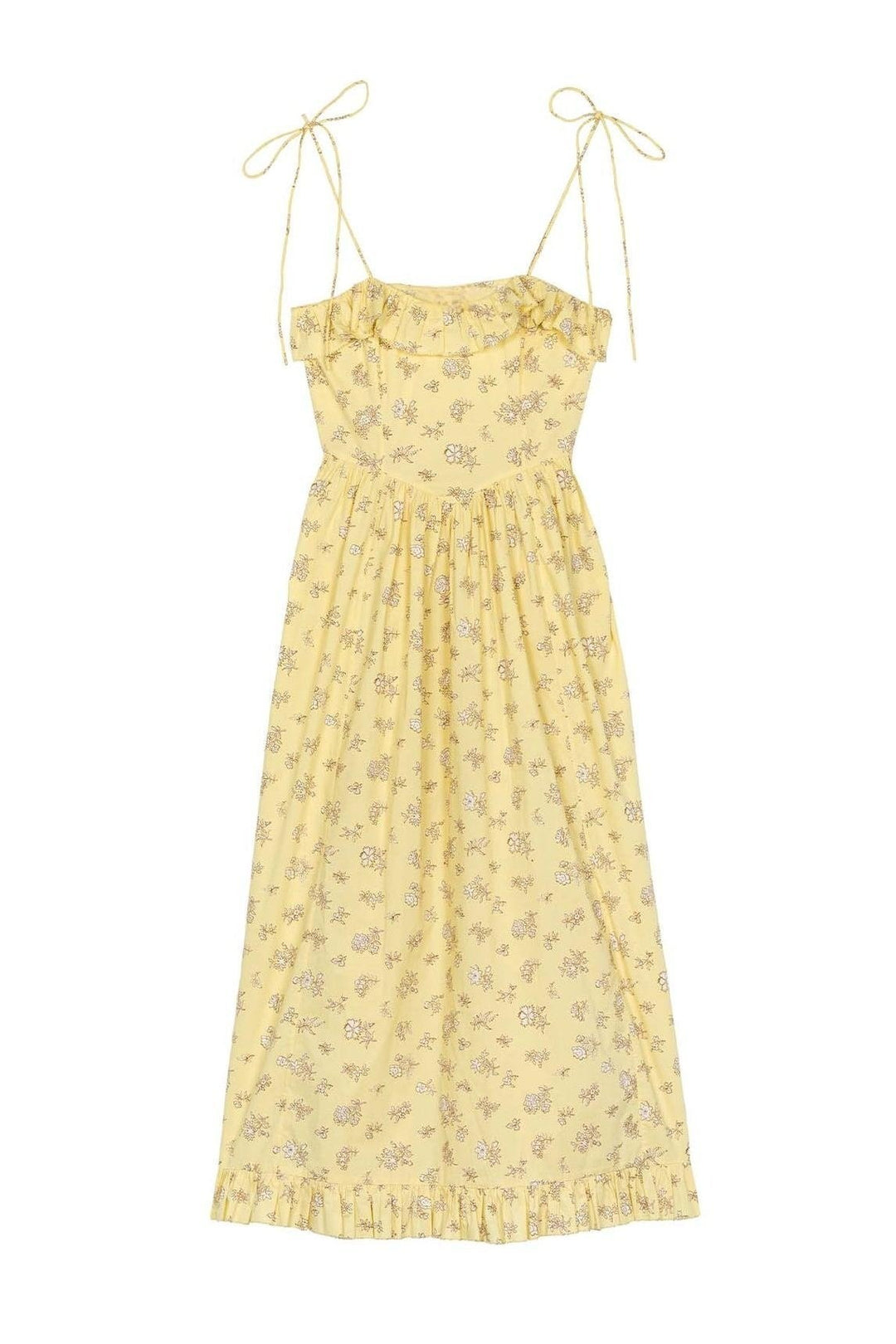 Nadia Printed Ruffle Trim Slip Midi Dress