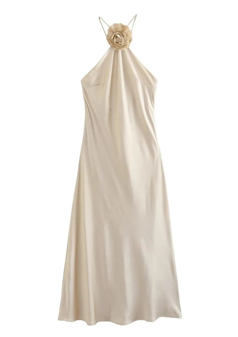 Faelith Satin Halterneck Backless Maxi Dress Wedding Guest DRESS/ATELIER 