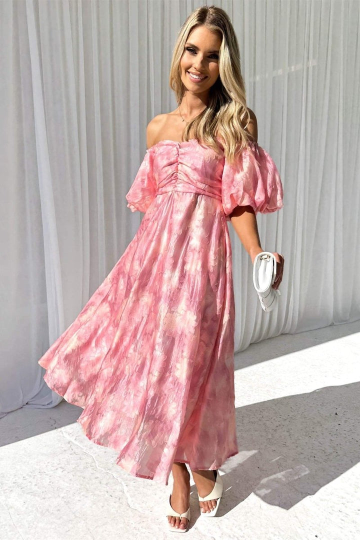 Patricia Off-shoulder Puff Sleeve Midi Dress