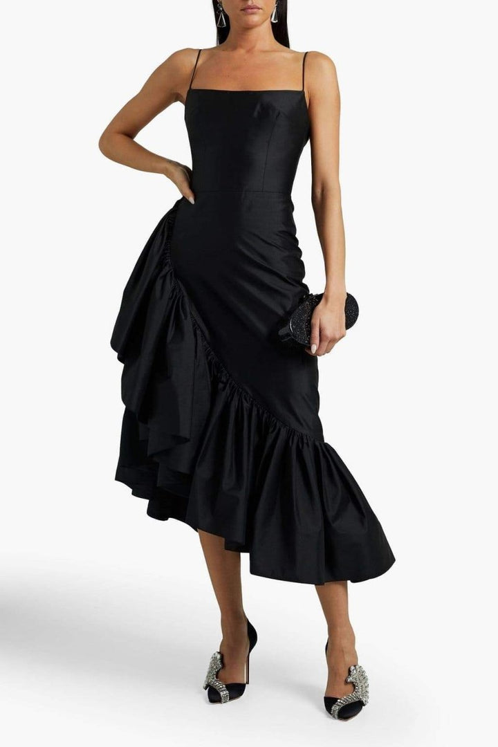 Pam Asymmetric Ruffled Midi Dress