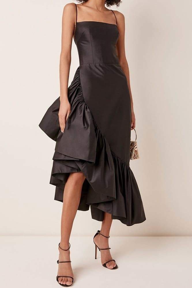 Pam Asymmetric Ruffled Midi Dress