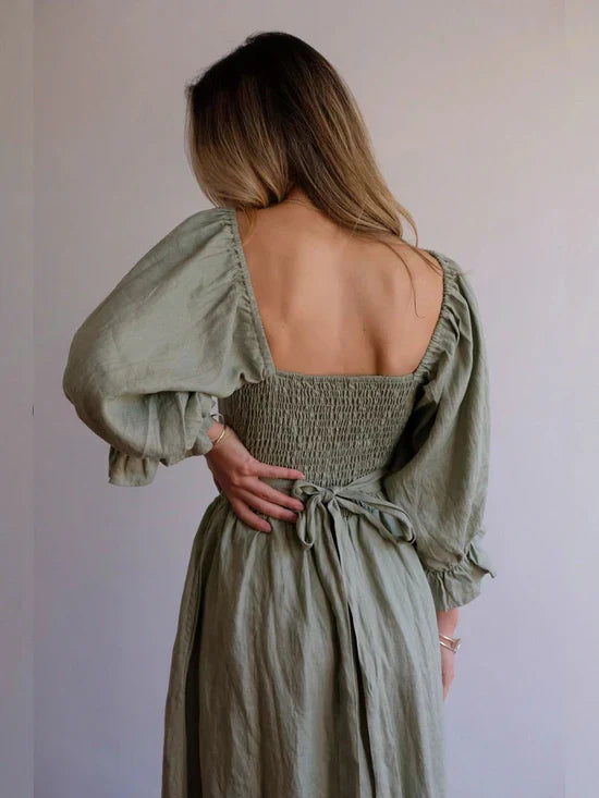 Olive Leaf Ruffle Dress