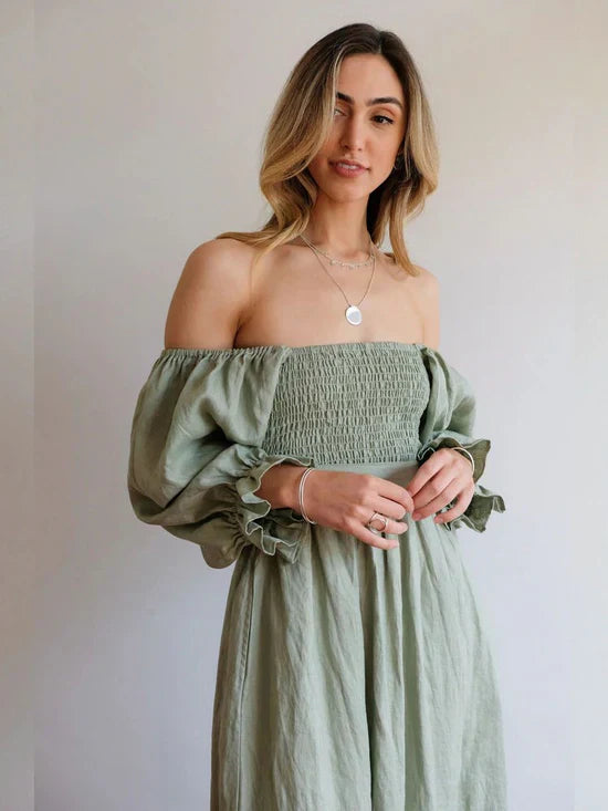 Olive Leaf Ruffle Dress