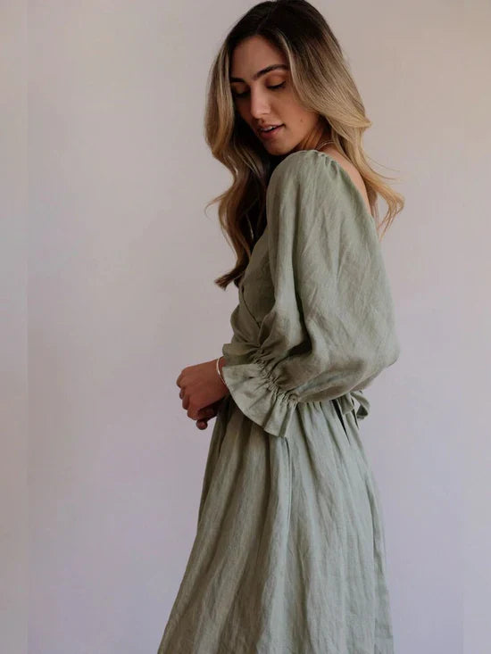 Olive Leaf Ruffle Dress