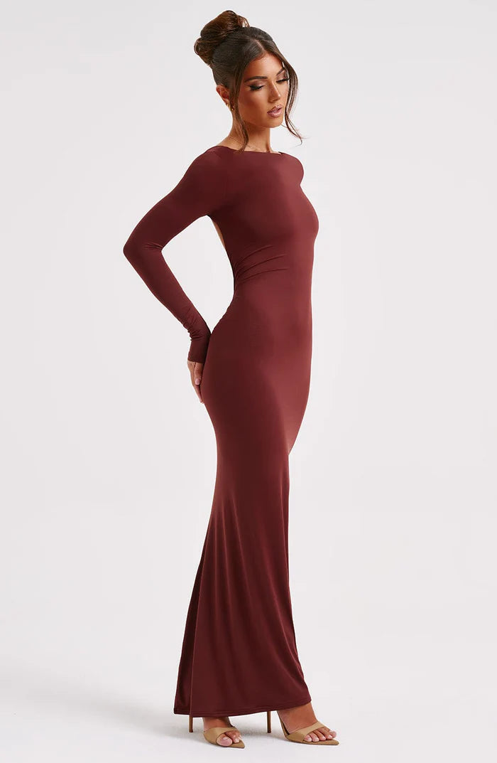 LARA™ | Elegante Maxi-Jurk MyGirlClub. Wijnrood M 