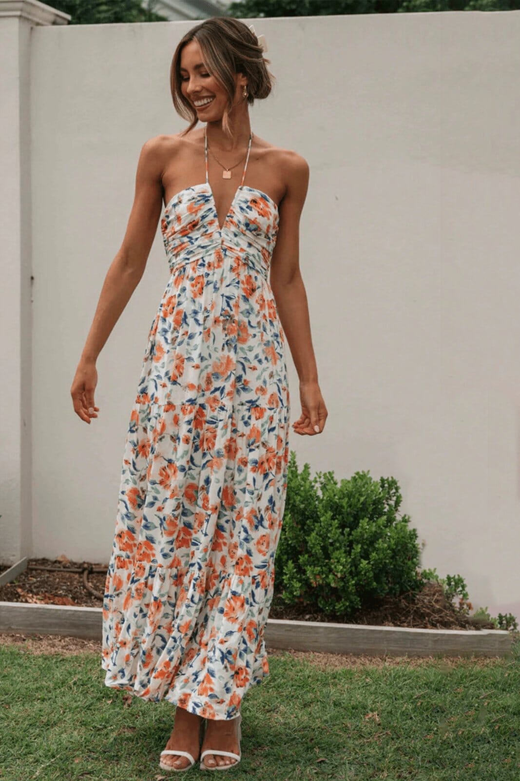 Sue Gebloemde Halterneck Maxi Zomerjurk JURKJESBOETIEK Mix XS 