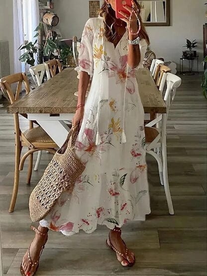 Ava Elegant Boho Dress with Tummy Cover Casual Dresses SOPHIE/CLAIRE White Style 1 S 