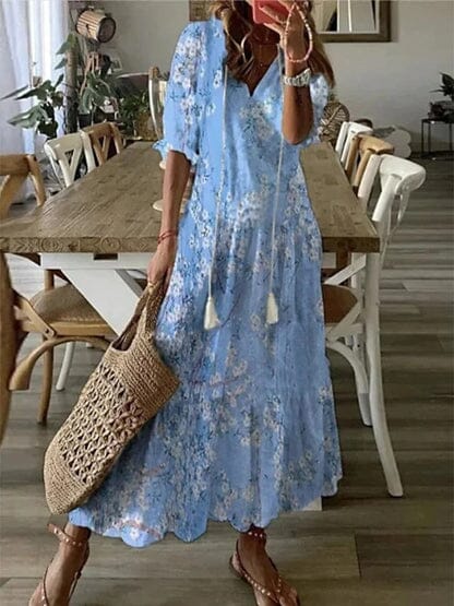 Ava Elegant Boho Dress with Tummy Cover Casual Dresses SOPHIE/CLAIRE Light Blue S 