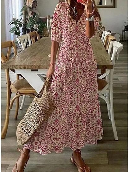 Ava Elegant Boho Dress with Tummy Cover Casual Dresses SOPHIE/CLAIRE Red S 