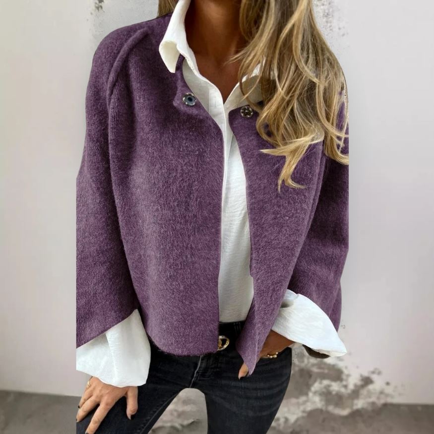 Sadie™ - Short Fur Jacket with Buttons OLIVIA'S Purple S 